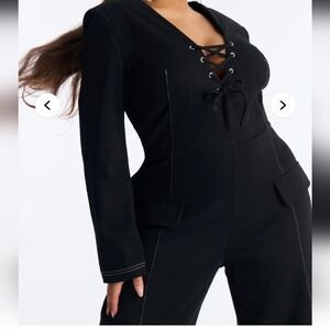 Elegant Black Lace-Up Jumpsuit